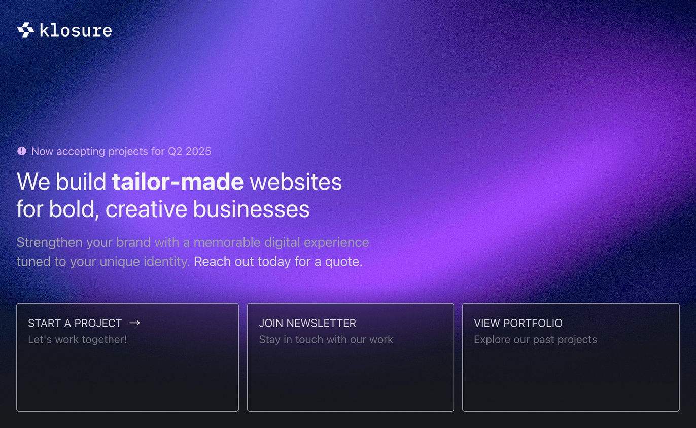 Screenshot of klosure.dev on desktop
